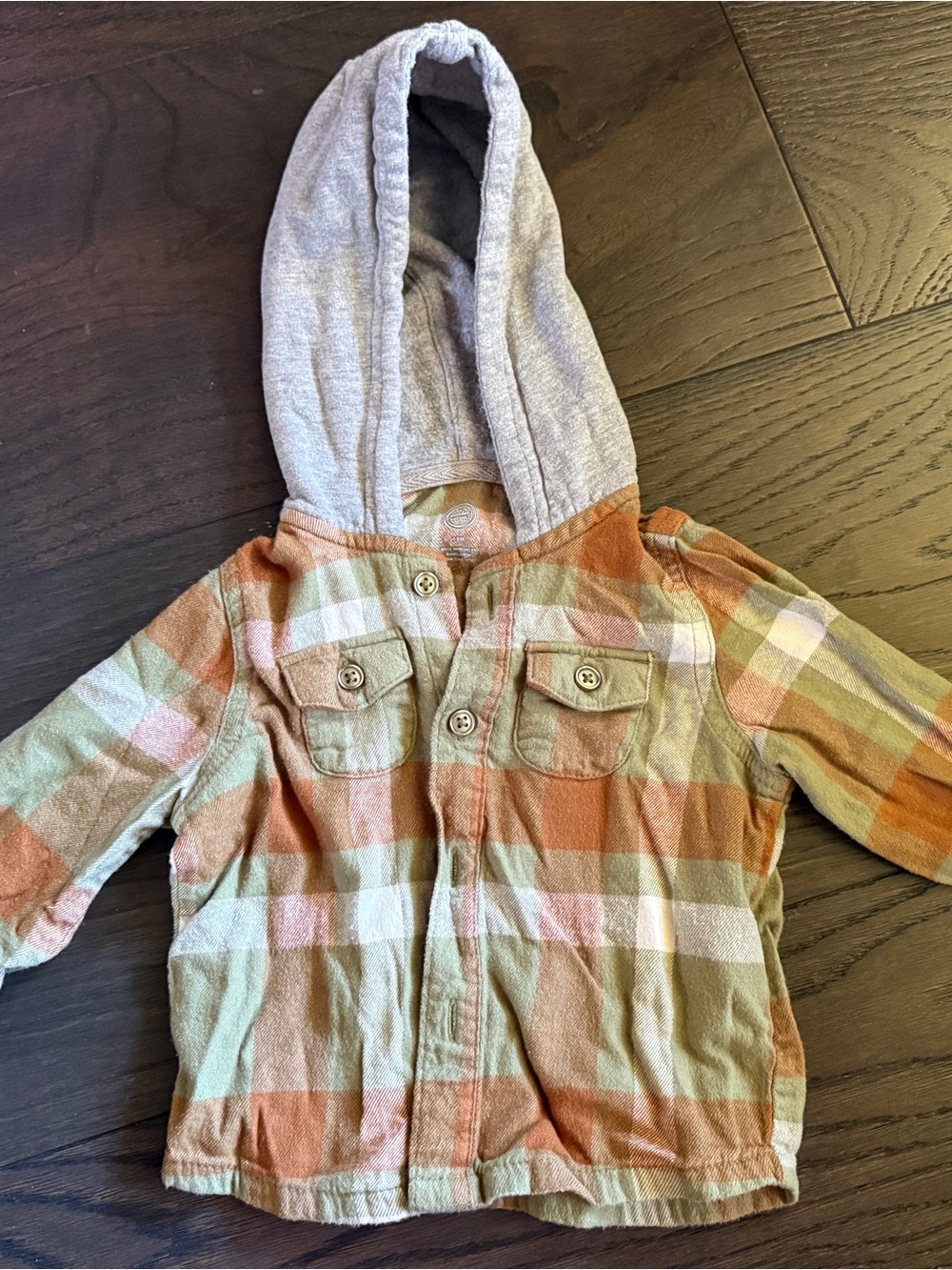 Wonder Nation Plaid Hooded Button-Front Baby Jacket - Orange, Green, Cream
